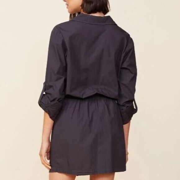 Monrow HD0511 Women Sz M Faded Black Poplin Button-Up Collared Shirt Dress - Picture 2 of 13